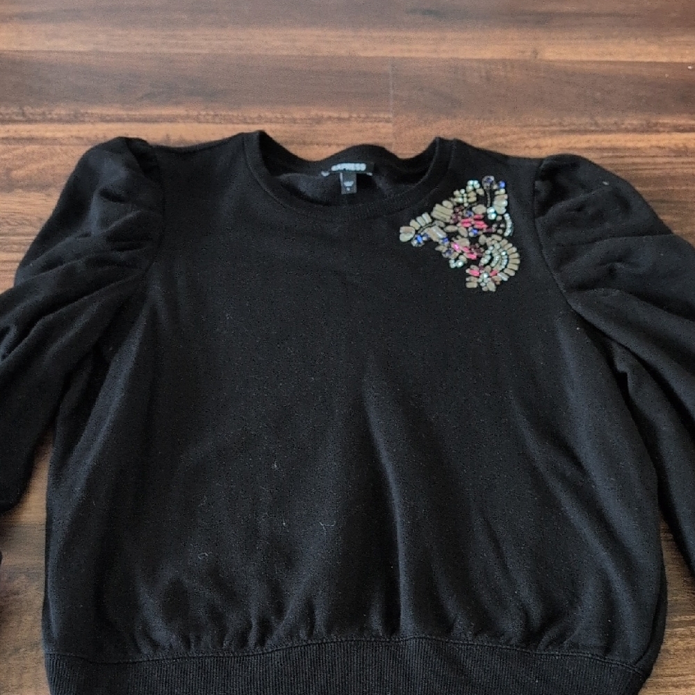 Express Black Sweater with Embellished Shoulder